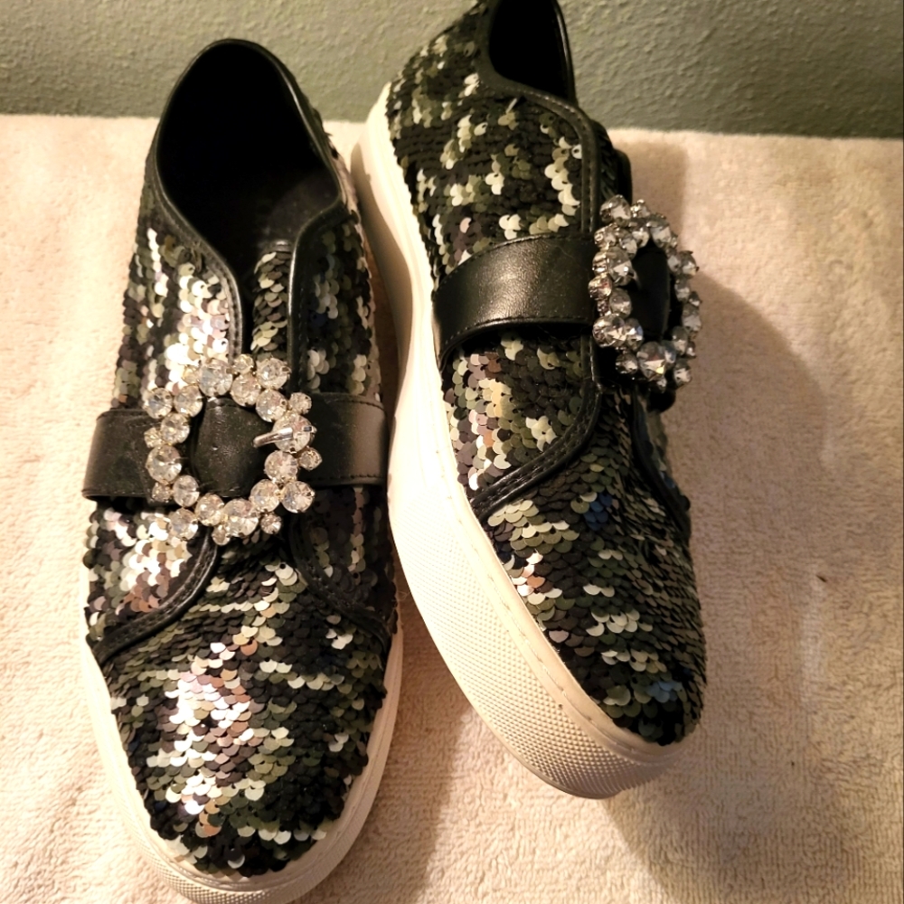 Sequin jeweled Katy Perry slip on sneakers